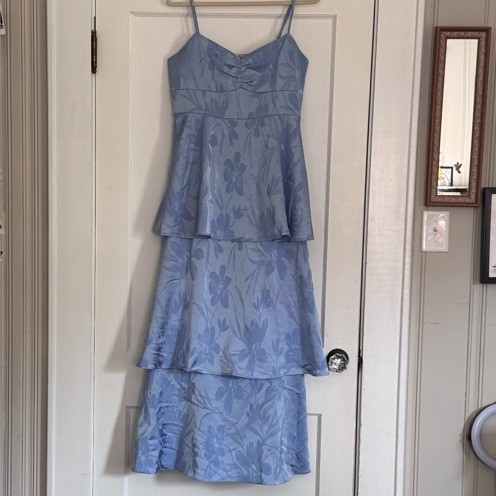 Lulu’s Prigette Light Blue Jacquard Tiered Maxi Dress (Lightly Tailored!)
